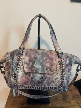 Aimee Kestenberg Tamitha Satchel Multi-Color Snake-Print Tote Bag Top Handles